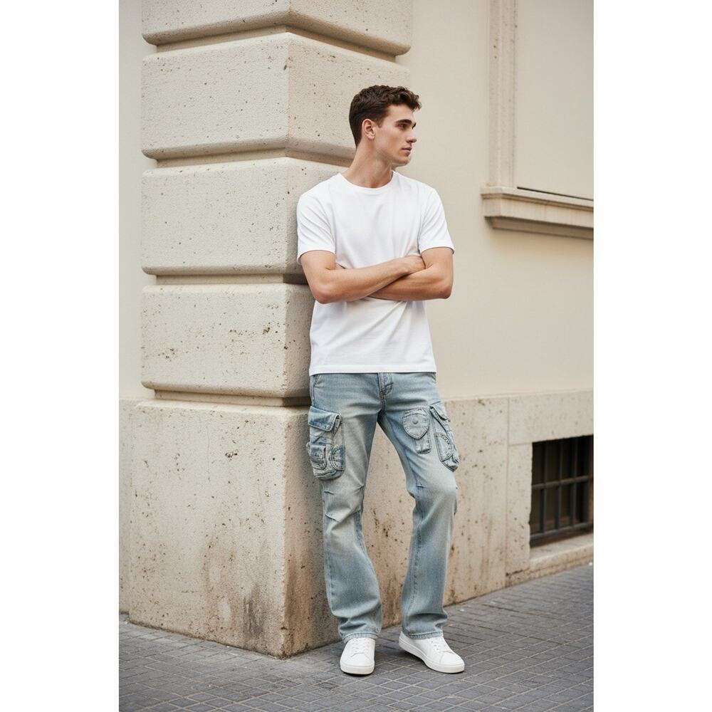 Mnmi Cargo Jeans Bleach Wash 34 X 34 NWT